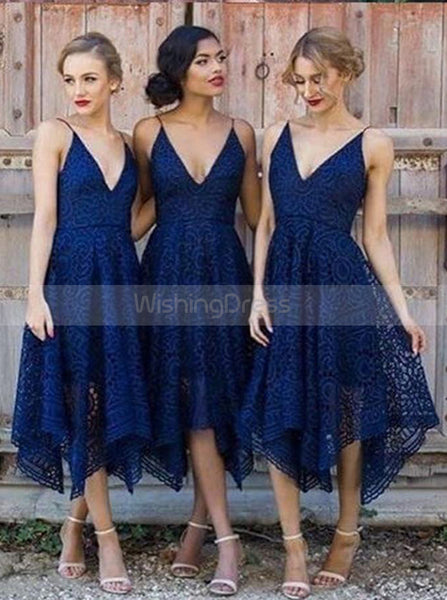 Asymmetrical Bridesmaid Dress,Lace Bridesmaid Dress,Strappy Bridesmaid Dress,BD00127