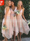 Asymmetrical Bridesmaid Dress,Lace Bridesmaid Dress,Strappy Bridesmaid Dress,BD00127
