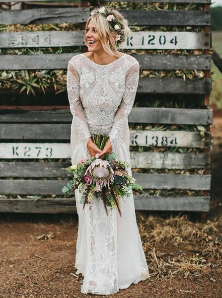 Backless Wedding Dresses,Lace Wedding Dress,Wedding Dress with Sleeves,Rustic Bridal Dress,WD00177