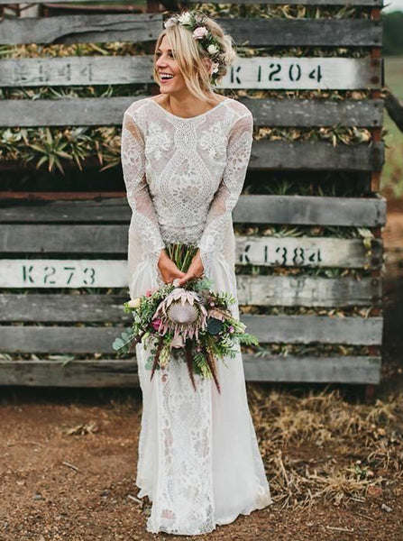 Backless Wedding Dresses,Lace Wedding Dress,Wedding Dress with Sleeves