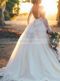 Ball Gown Wedding Dress with Sleeves,Romantic Wedding Dress,Backless Wedding Dress,WD00215