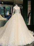 Ball Gown Wedding Dresses,Wedding Gown with Sleeves,Cathedral Train Wedding Dress,WD00065