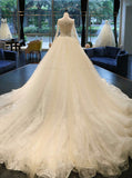 Ball Gown Wedding Dresses,Wedding Gown with Sleeves,Cathedral Train Wedding Dress,WD00065