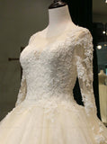 Ball Gown Wedding Dresses,Wedding Gown with Sleeves,Cathedral Train Wedding Dress,WD00065