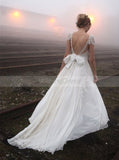 Beach Chiffon Lace Wedding Dresses,Romantic Wedding Dress with Sash,WD00312