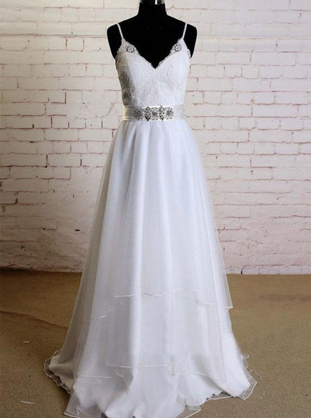 Beach Wedding Dress,Boho Bridal Dress,Casual Wedding Dress with Straps,WD00304