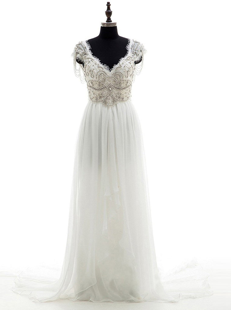 Beach Wedding Dresses,Beaded Chiffon Wedding Dress,Boho Wedding Dress,WD00101, US14W / Ivory Beach Wedding Dresses,Beaded Chiffon Wedding Dress,Boho Wedding Dress,WD00101, US14W / Ivory