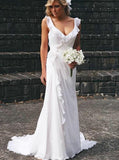 Beach Wedding Dresses,Bridal Dress with Train,Chiffon Wedding Dress,Ruffled Bridal Dress,WD00242