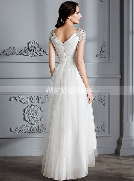 Beach Wedding Dresses,High Low Wedding Dress,Wedding Dress with Sleeves,WD00293