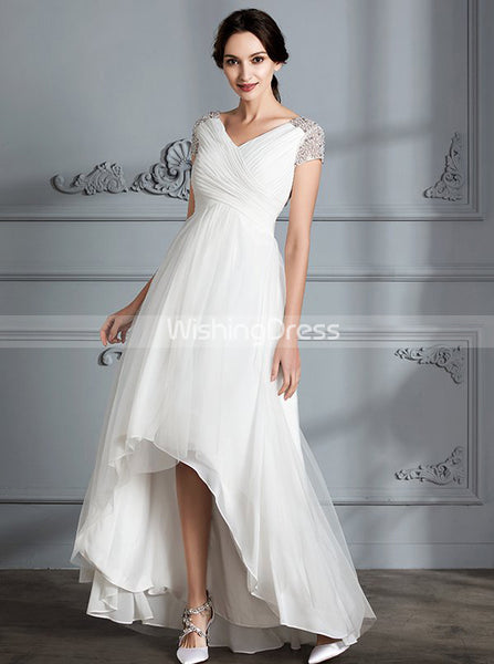 Beach Wedding Dresses,High Low Wedding Dress,Wedding Dress with Sleeves,WD00293