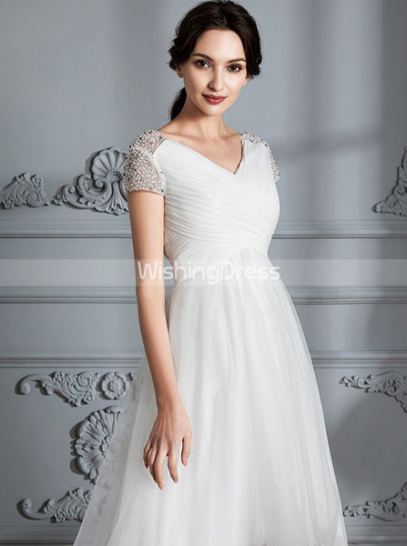 Beach Wedding Dresses,High Low Wedding Dress,Wedding Dress with Sleeves,WD00293