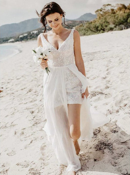 Beach Wedding Dresses,Lace Chiffon Wedding Dress,Romantic Wedding Dress,WD00372