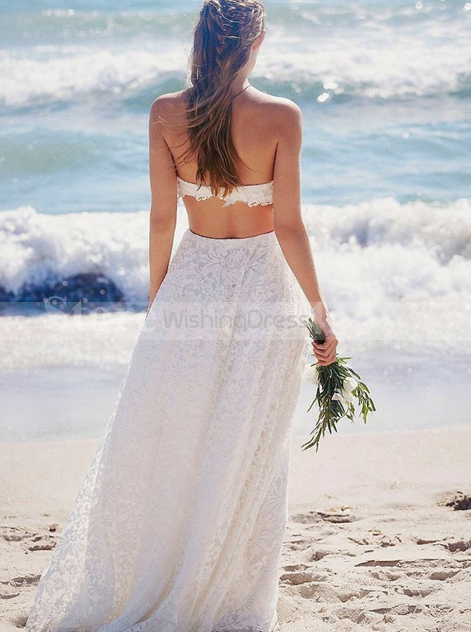 lace wedding dress for beach wedding Boho Sheath Sweep Train Sheath Dresses WD592 US16 / Custom Color Find your dream Charming Spaghetti straps Appliques Lace