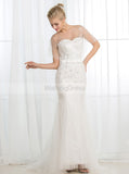 Beaded Mermaid Wedding Dresses,Short Sleeves Wedding Dress,Illusion Bridal Dress,WD00021