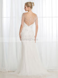 Beaded Mermaid Wedding Dresses,Short Sleeves Wedding Dress,Illusion Bridal Dress,WD00021