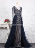 Beaded Prom Dress with Illusion Sleeves,Fitted Prom Dress with Overskirt,PD00380