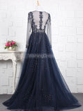 Beaded Prom Dress with Illusion Sleeves,Fitted Prom Dress with Overskirt,PD00380