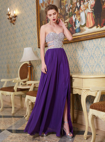 Beaded Prom Dresses,Strapless Prom Dress with Slit,Long Prom Dress,PD00335