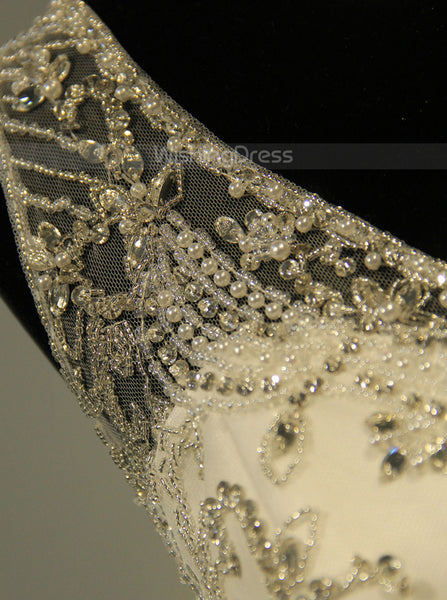 Beaded Tulle Wedding Dresses,Long Destination Wedding Dress,WD00377