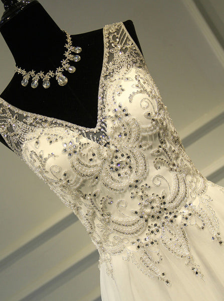Beaded Tulle Wedding Dresses,Long Destination Wedding Dress,WD00377