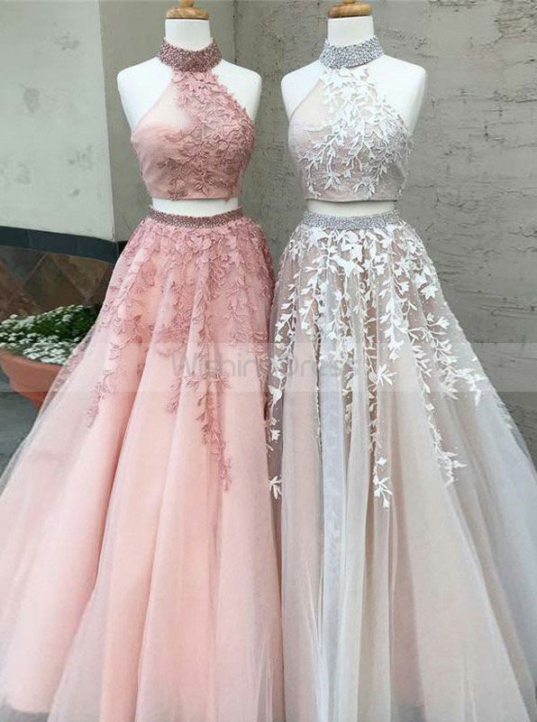 Beautiful Two Piece Prom Gown with Floral Tulle Princess Prom Dress Gi Wishingdress