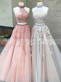 Beautiful Two Piece Prom Gown with Floral,Tulle Princess Prom Dress,Girl Graduation Dress PD00146