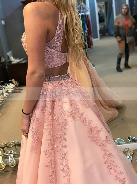 Beautiful Two Piece Prom Gown with Floral,Tulle Princess Prom Dress,Girl Graduation Dress PD00146