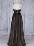 Black Bridesmaid Dress,Tulle Long Bridesmaid Dress,Lace Up Bridesmaid Dress,BD00199