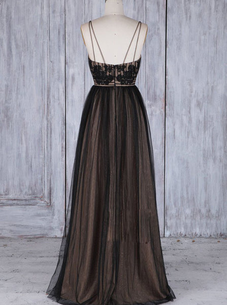 Black Bridesmaid Dress,Tulle Long Bridesmaid Dress,Lace Up Bridesmaid Dress,BD00199