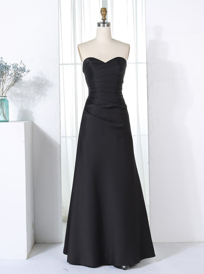 Black Bridesmaid Dresses,Satin Strapless Bridesmaid Dress,Lace Up Brid