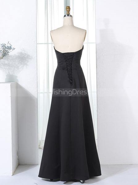 Black Bridesmaid Dresses,Satin Strapless Bridesmaid Dress,Lace Up Bridesmaid Dress,BD00294