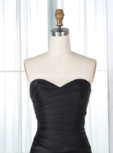 Black Bridesmaid Dresses,Satin Strapless Bridesmaid Dress,Lace Up Bridesmaid Dress,BD00294
