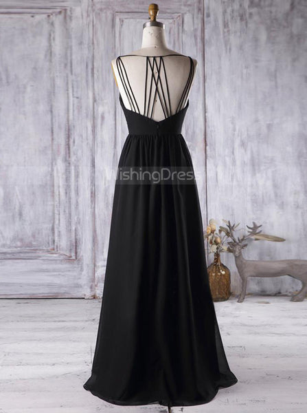 Black Bridesmaid Dresses,Strappy Bridesmaid Dress,BD00360