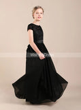 Black Chiffon Junior Bridesmaid Dress,Elegant Junior Bridesmaid Dress with Sleeves,JB00051