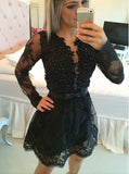 Black Cocktail Dresses,Cocktail Dress with Sleeves,Short Prom Dress,Lace Cocktail Dress,CD00037