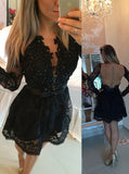 Black Cocktail Dresses,Cocktail Dress with Sleeves,Short Prom Dress,Lace Cocktail Dress,CD00037