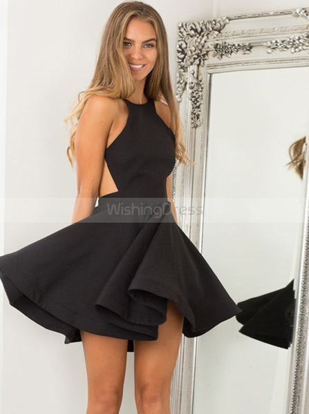 Black Cocktail Dresses,Open Back Cocktail Dress,Mini Length Cocktail Dress,CD00008