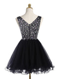 Black Cocktail Dresses,Sparkly Cocktail Dress,Short Homecoming Dress,V neck Cocktail Dress,CD00023