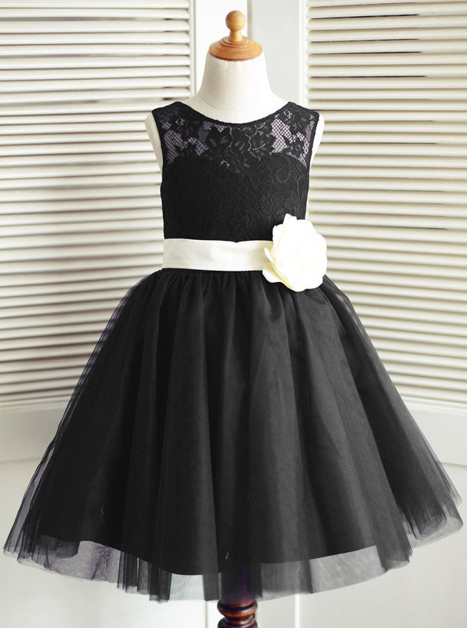 Black Flower Girl Dress,Flower Girl Dress with Bow,Simple Flower Girl
