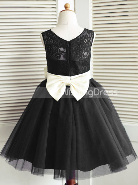 Black Flower Girl Dress,Flower Girl Dress with Bow,Simple Flower Girl Dress,FD00014