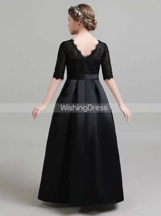 Black Formal Kids Party Dresses,Fall Satin Junior Bridesmaid Dress with Sleeves,JB00065 J12 / Purple