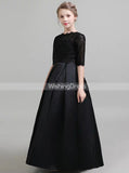 Black Formal Kids Party Dresses,Fall Satin Junior Bridesmaid Dress with Sleeves,JB00065
