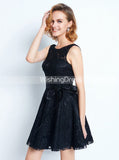 Black Homecoming Dress with Sash,Lace Cocktail Dress,Short Party Dress,HC00153