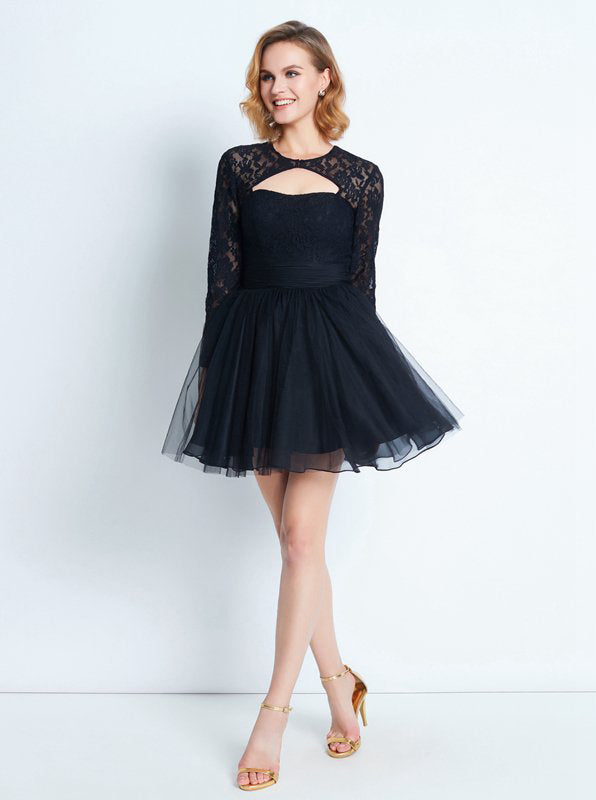 Black Homecoming Dress with Sleeves,Short Homecoming Dress,HC00169 ...