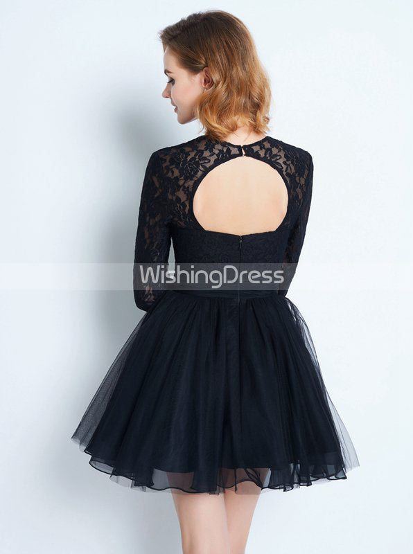 long sleeve short black homecoming dress Liana Elegant Long Sleeves Colomn Sequin Short Homecoming Dresses, Black