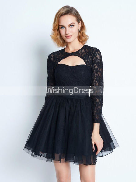 Black Homecoming Dress with Sleeves,Short Homecoming Dress,HC00169