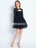 Black Homecoming Dress with Sleeves,Short Homecoming Dress,HC00169