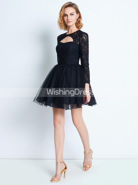 Black Homecoming Dress with Sleeves,Short Homecoming Dress,HC00169