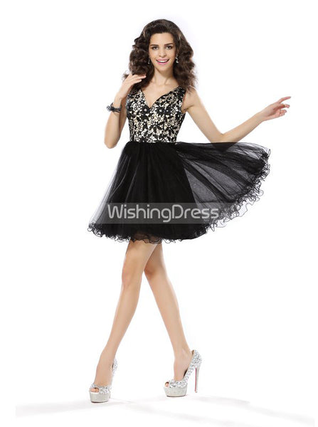 Black Homecoming Dresses,A-line Tulle Homecoming Dress,HC00174