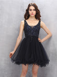 Black Homecoming Dresses,Beaded Homecoming Dress,Tulle Homecoming Dress,HC00121